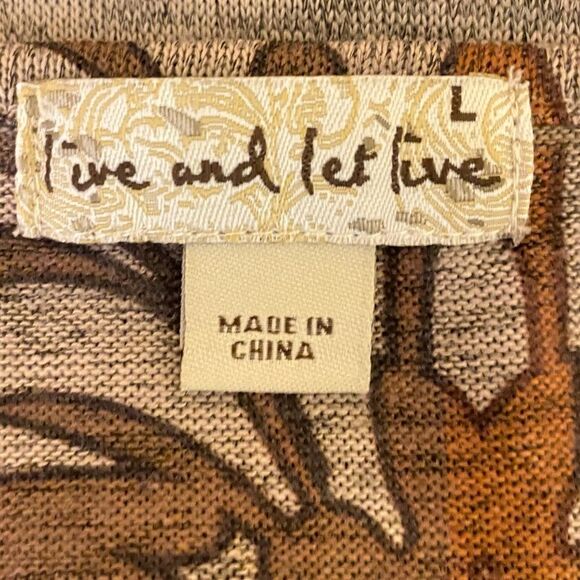 Live and Let Live Long Sleeve Top Beige Black Pattern Boho Womens Size Large - Picture 4 of 6